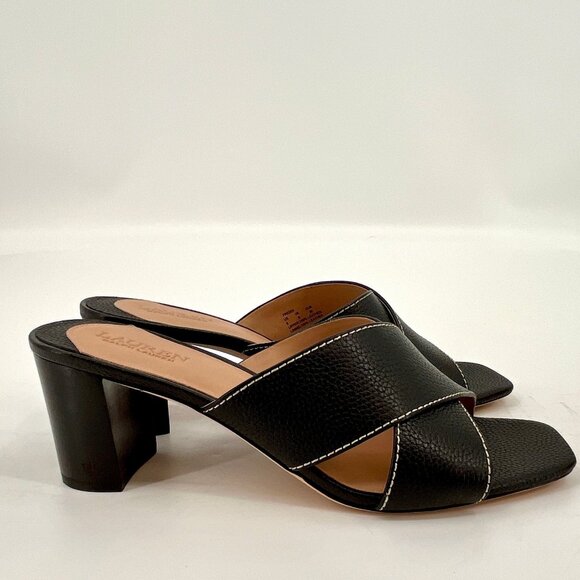 Lauren Ralph Lauren Freddi Black Leather Slip-On Heels Size 8 B Tumbled Leather - Picture 3 of 15